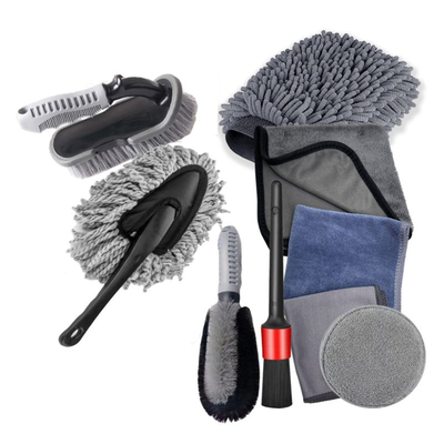 Brosses de lavage de voiture à 9 pièces Brosses de pneus de voiture Hub Brosses de lavage chiffrées Gants