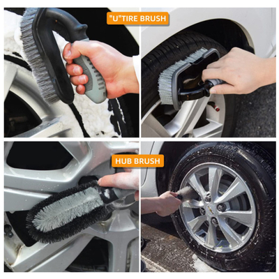 Brosses de lavage de voiture à 9 pièces Brosses de pneus de voiture Hub Brosses de lavage chiffrées Gants