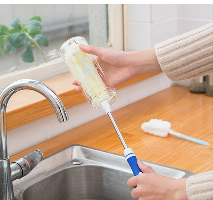 Pas de pinceau à tasse sans fin propre à main longue bouteille en forme de L propre à la brosse ménagère détaillée à la brosse de lavage de tasse